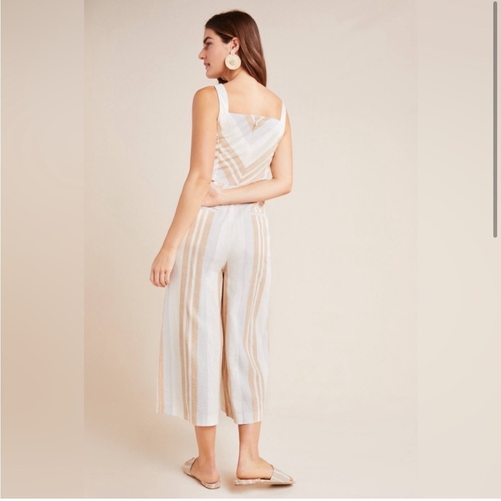 Anthropologie Savannah striped jumpsuit tie front neutral - Picture 4 of 11